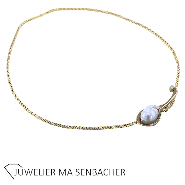 UNIKAT Collier mit Brillant und Barock-Zuchtperle Gold – Bild 3