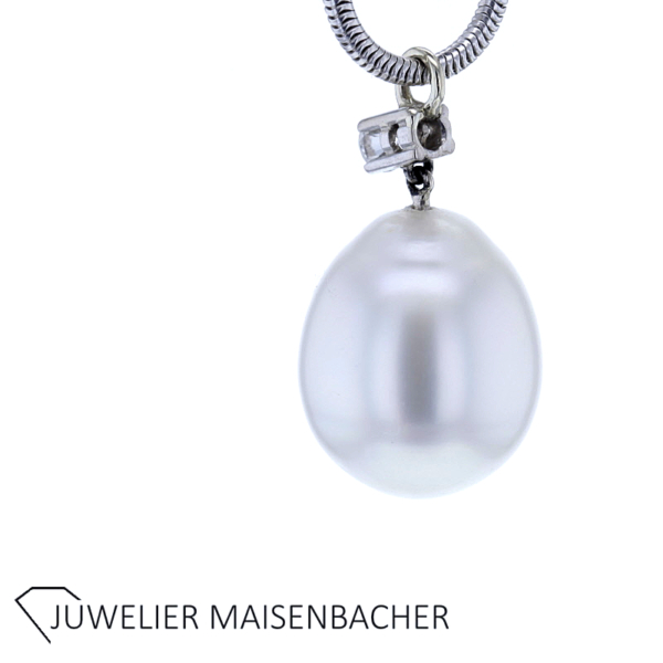 Wunderschöne Ovale Zuchtperle mit Brillant an Schlangenkette Gold – Bild 3