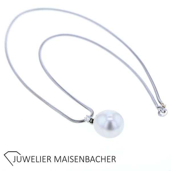 Wunderschöne Ovale Zuchtperle mit Brillant an Schlangenkette Gold – Bild 4