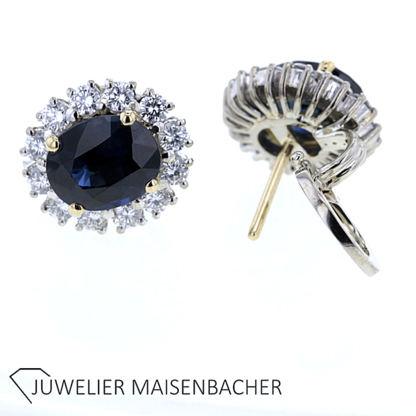 Ohrstecker/Clipbrisur mit Brillanten und Safir Gold – Bild 4