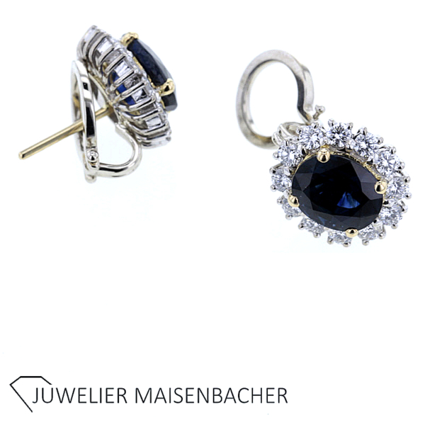 Ohrstecker/Clipbrisur mit Brillanten und Safir Gold – Bild 5