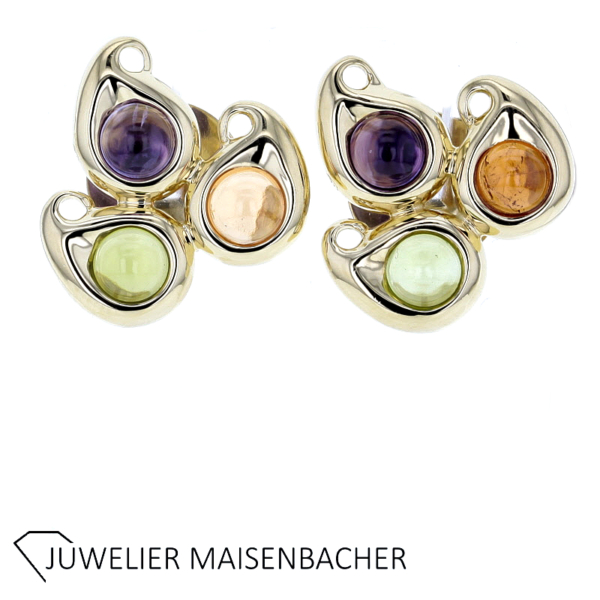 Tamara Comolli Ohringe mit jeweil 3 Farbsteinen Gelbgold