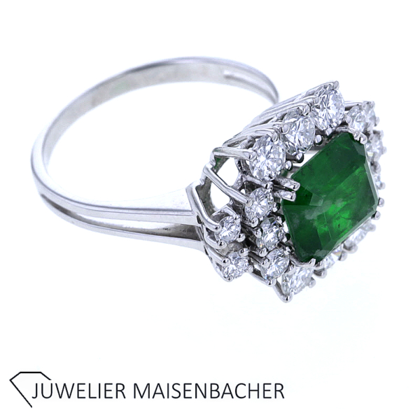 Wunderschöner Smaragd Entourage Brillant Ring Gold – Bild 2