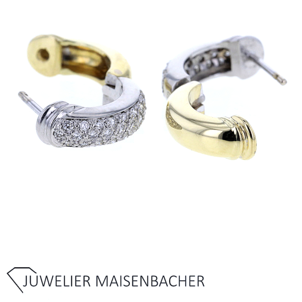 Klassische Klapp Scharnier Creolen mit Brillanten in Weißgold und Gelbgold – Bild 3
