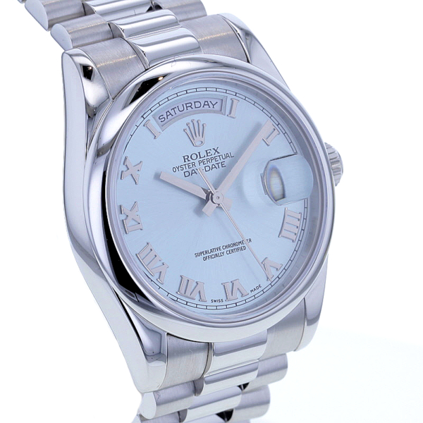 Rolex Day-Date 36 Ref. 118206, Platin 950/-, eisblau, Revision Rolex 2024, Top! – Bild 3