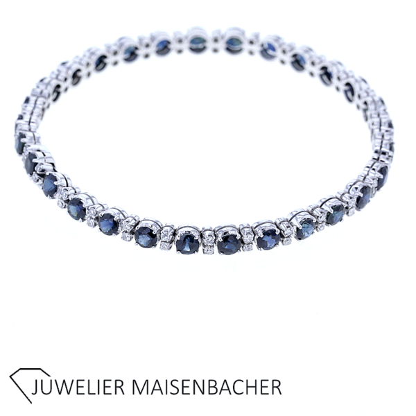 Elegantes Tennisarmband mit Saphir und Diamantbesatz in 585er Weißgold