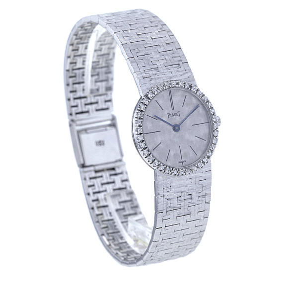 Piaget Damenuhr Weißgold 750/- mit 36 Diamanten besetzt, Handaufzug cal. 9P – Bild 4