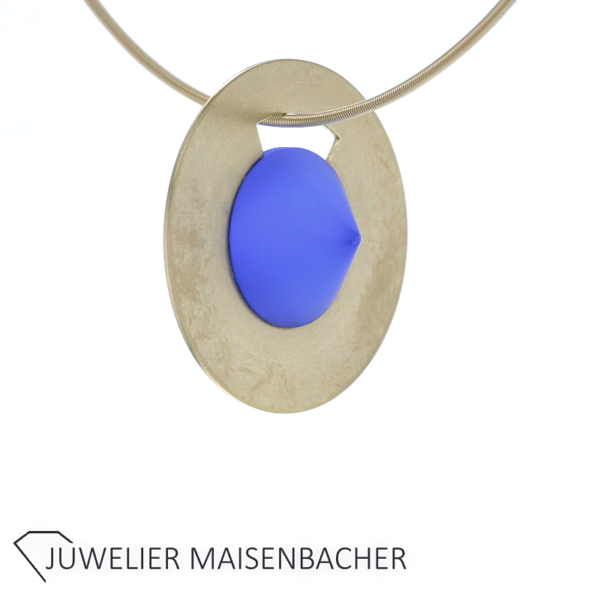 Niessing Anhänger mit satiniertem blauem Glas in 750er Gelbgold – Bild 2