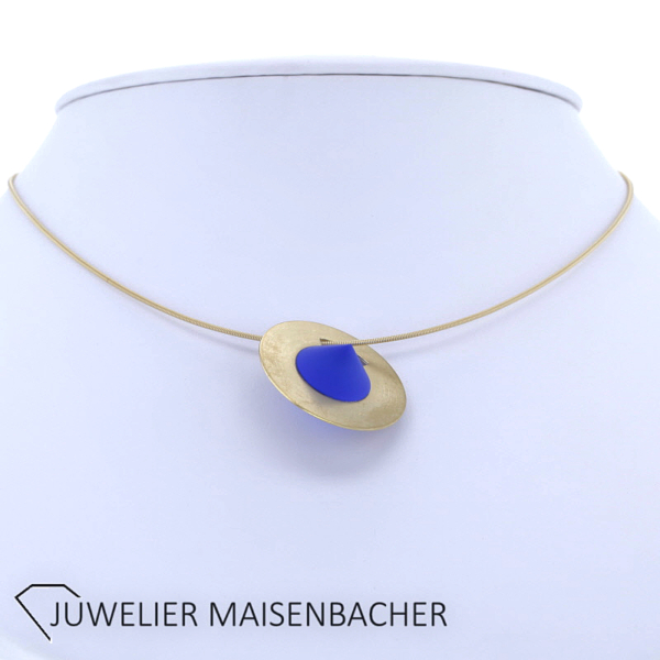 Niessing Anhänger mit satiniertem blauem Glas in 750er Gelbgold