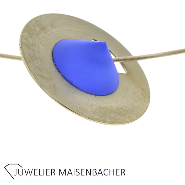 Niessing Anhänger mit satiniertem blauem Glas in 750er Gelbgold – Bild 5