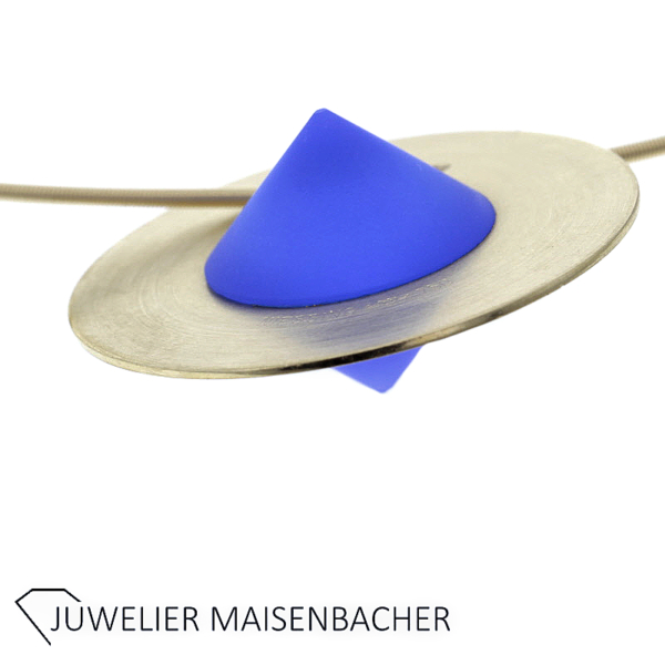 Niessing Anhänger mit satiniertem blauem Glas in 750er Gelbgold – Bild 4