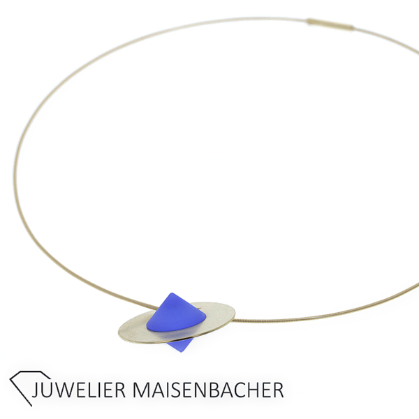 Niessing Anhänger mit satiniertem blauem Glas in 750er Gelbgold – Bild 3