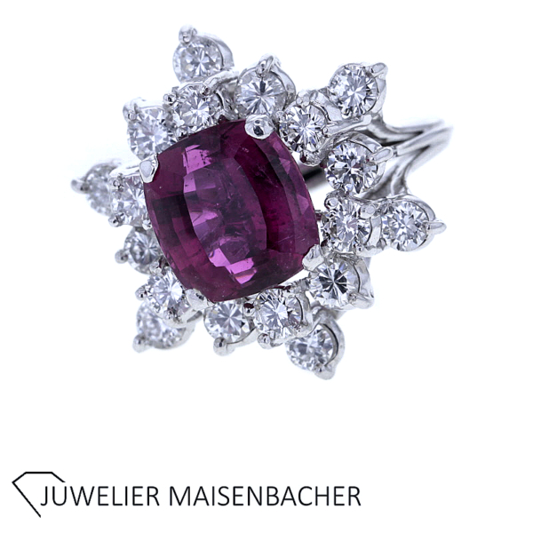 Atemberaubender Ring mit rosa Turmalin facettiert und Brillanten in Platin – Bild 3